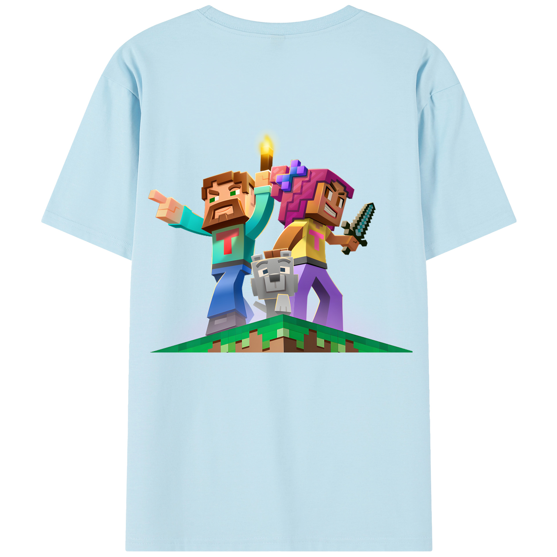 （画像用） マインクラフト ブロックの世界 Minecraft MC Block world 綿100％半袖Tシャツ（背面プリント）